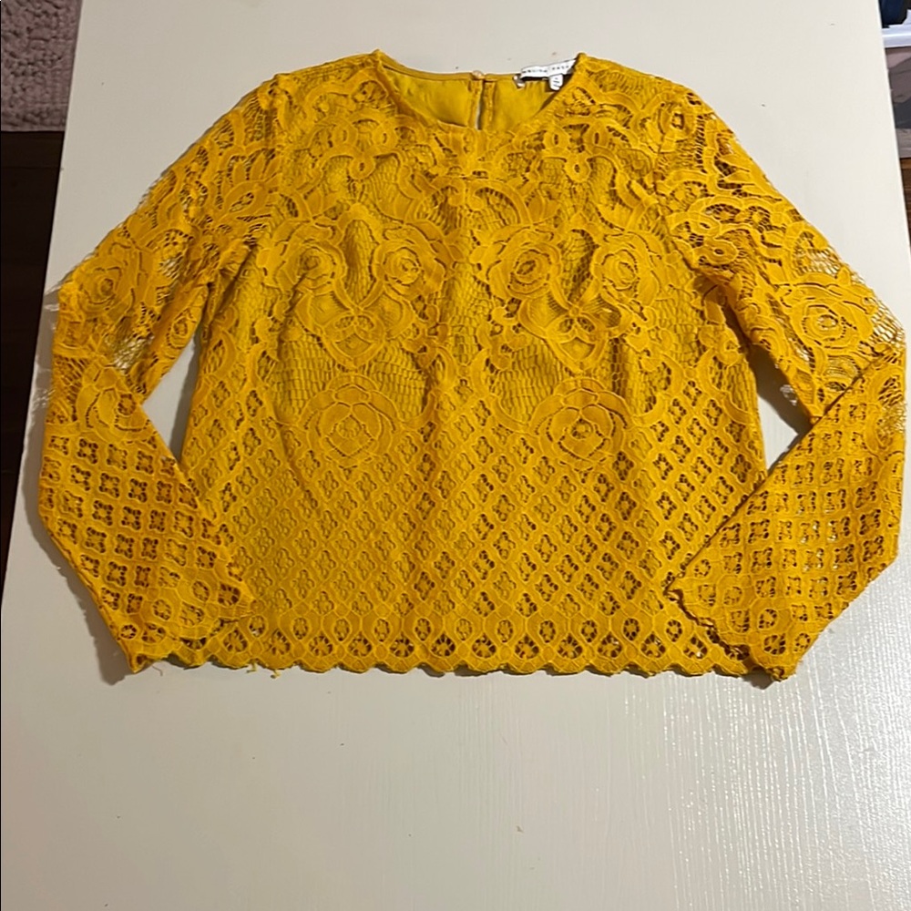 English Factory Yellow Lace Long Sleeve Top- Size Small
